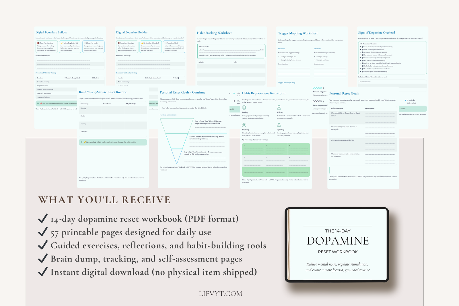 Aesthetic wellness journal for nervous system regulation and holistic dopamine balancing to reduce burnout and increase joy.