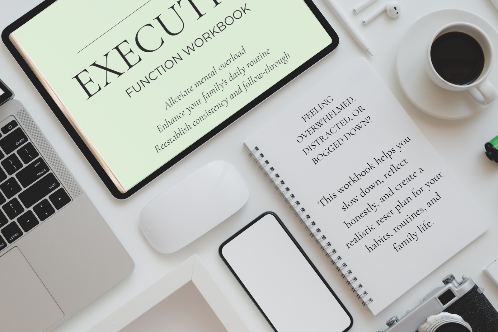 ADHD-friendly executive function workbook for overwhelmed parents seeking life organization and stress management tools.