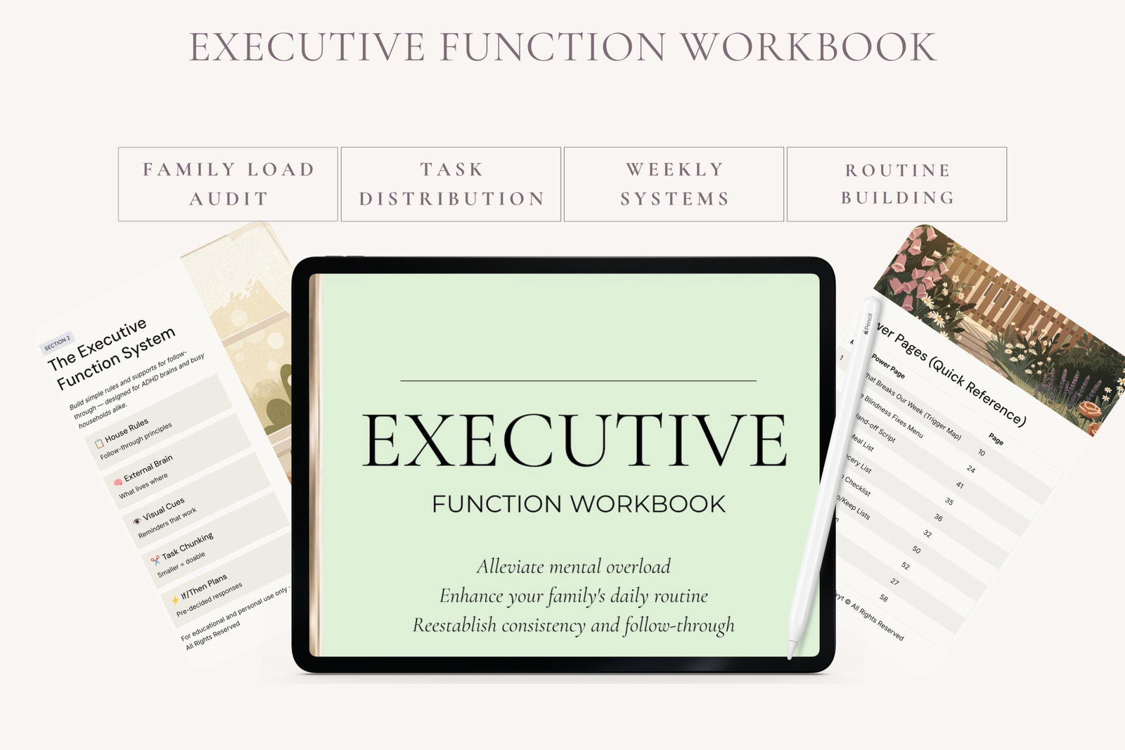 ADHD-friendly executive function workbook for overwhelmed parents seeking life organization and stress management tools.