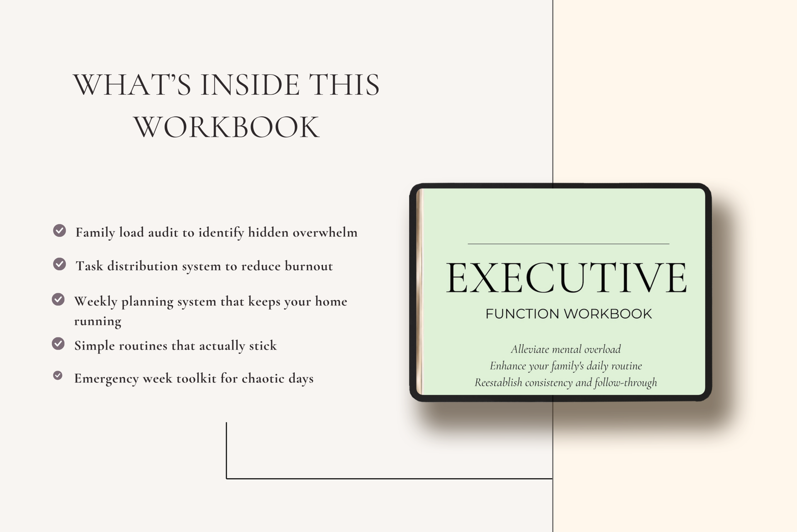 ADHD-friendly executive function workbook for overwhelmed parents seeking life organization and stress management tools.