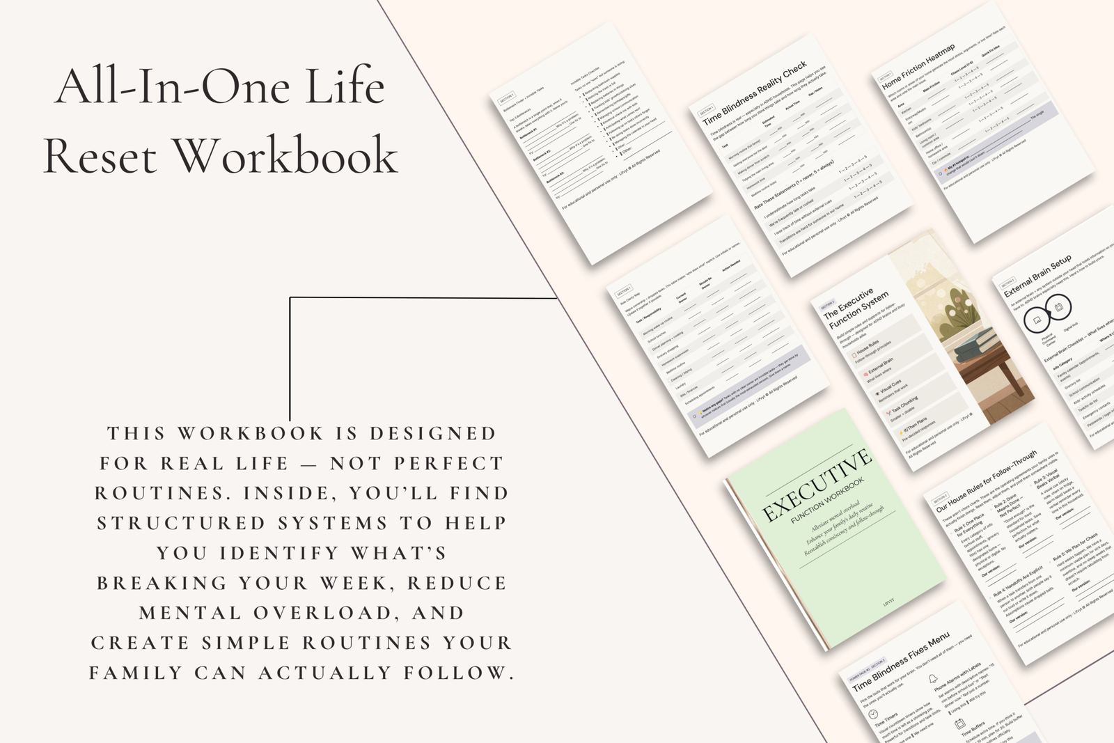 Executive Reset Workbook for busy moms and parents to manage mental load, daily schedules, and productivity.