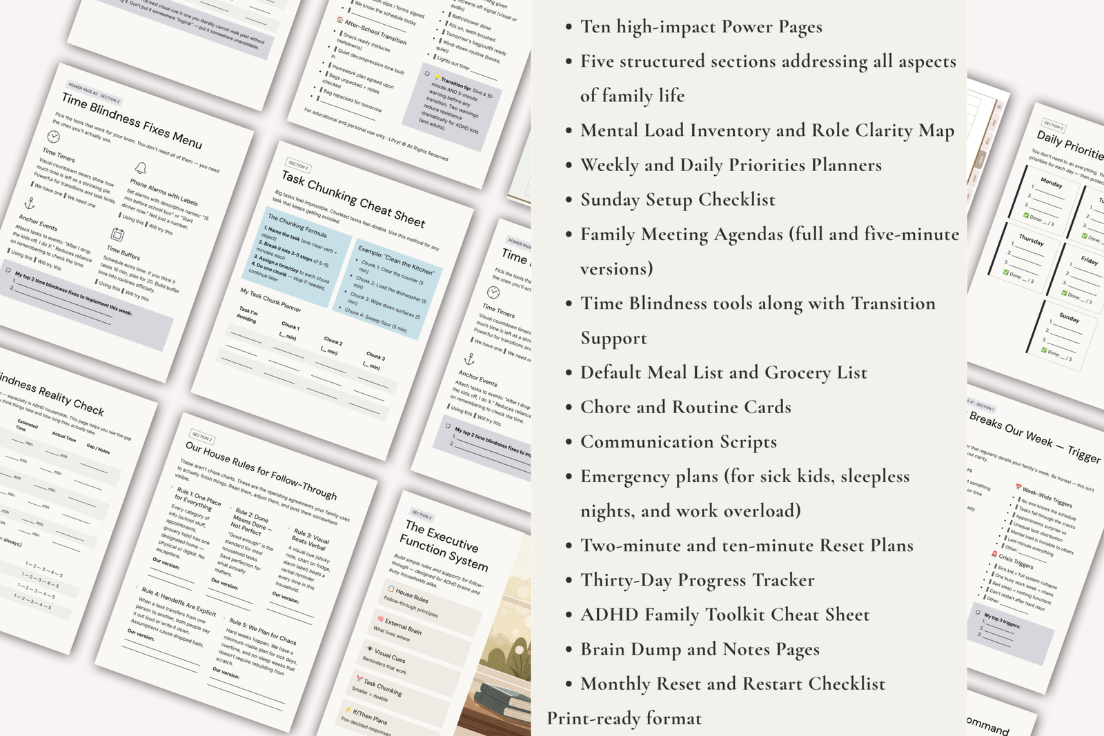 Executive Reset Workbook for busy moms and parents to manage mental load, daily schedules, and productivity.