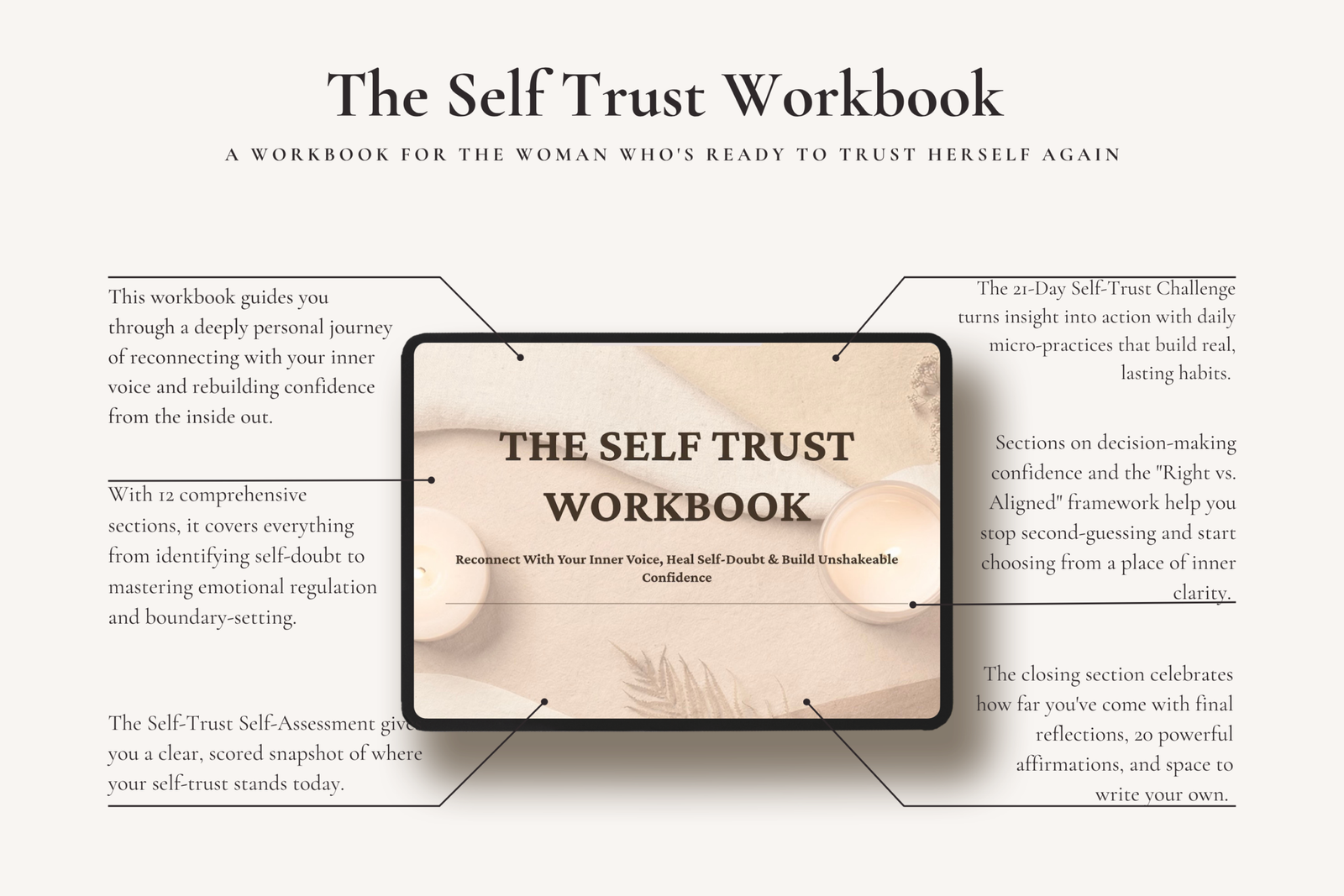 self trust workbook printable pdf cover, self trust workbook pages for confidence and healing, printable self trust journal for women, self growth workbook pdf with prompts and trackers