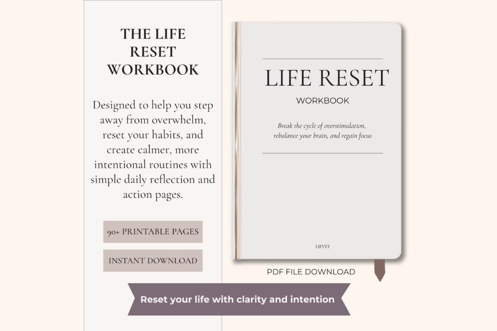 Life Reset Workbook for personal transformation, habit tracking, and intentional goal setting to create a fresh start.