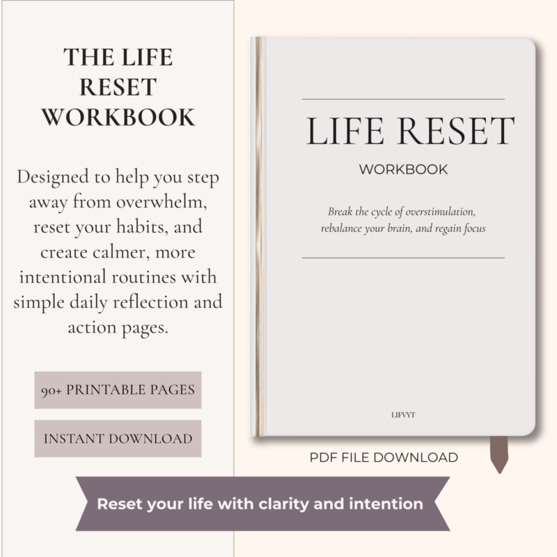 Life Reset Workbook for personal transformation, habit tracking, and intentional goal setting to create a fresh start.