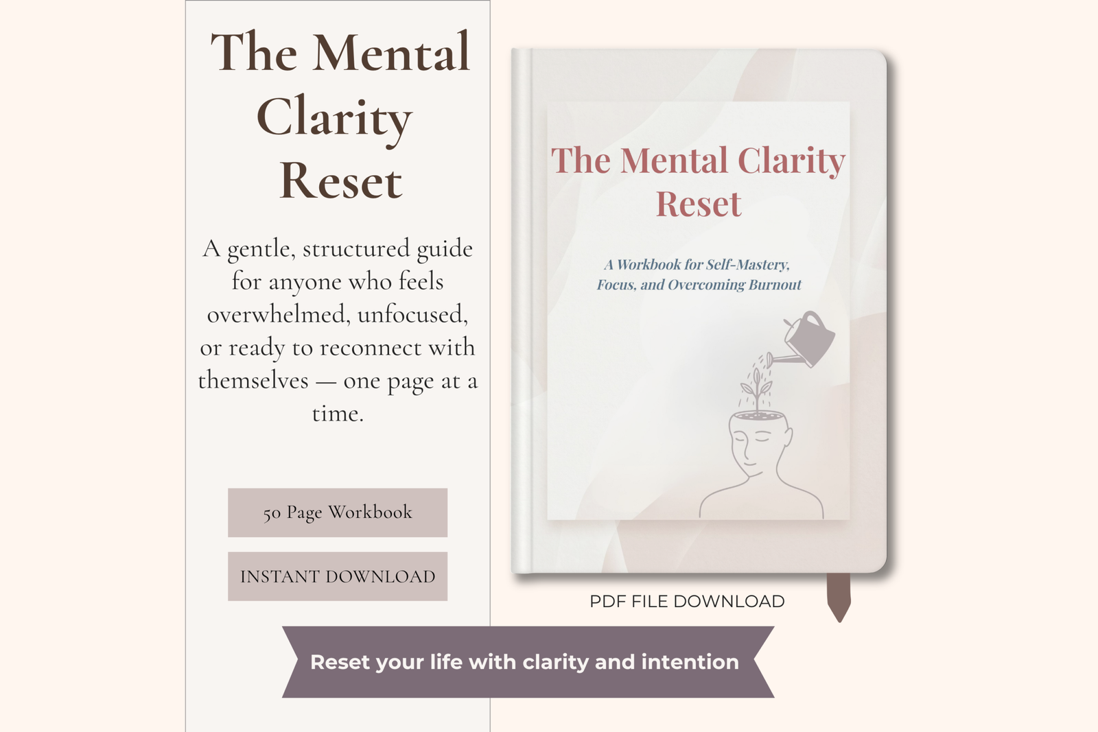 life reset, mental clarity workbook, burnout recovery, focus planner, self mastery workbook, personal growth printable, mindset reset, digital workbook, overwhelm support, productivity reset