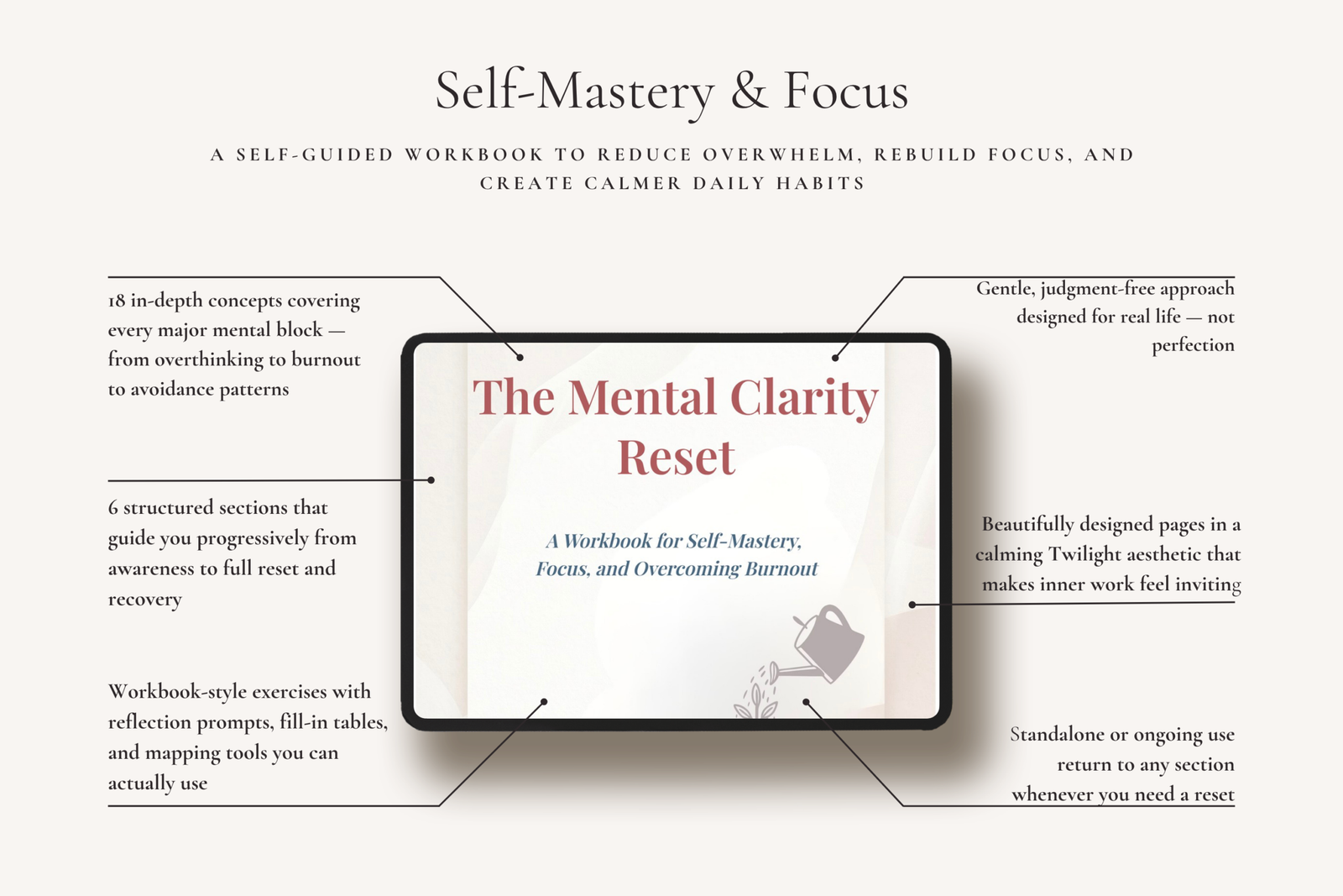 life reset, mental clarity workbook, burnout recovery, focus planner, self mastery workbook, personal growth printable, mindset reset, digital workbook, overwhelm support, productivity reset