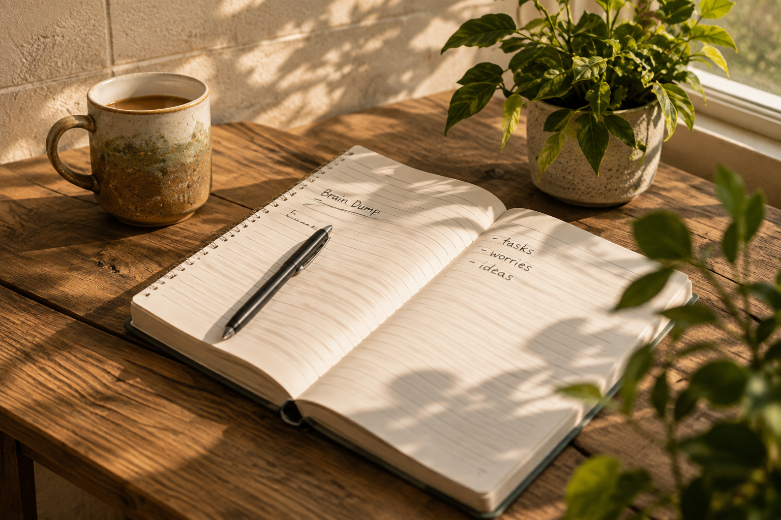Journal with calming intentions for creating a personalized after-work nervous system reset