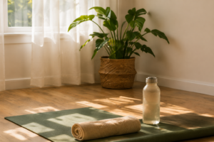 20-minute after-work nervous system reset with tea candle journal and calming greenery