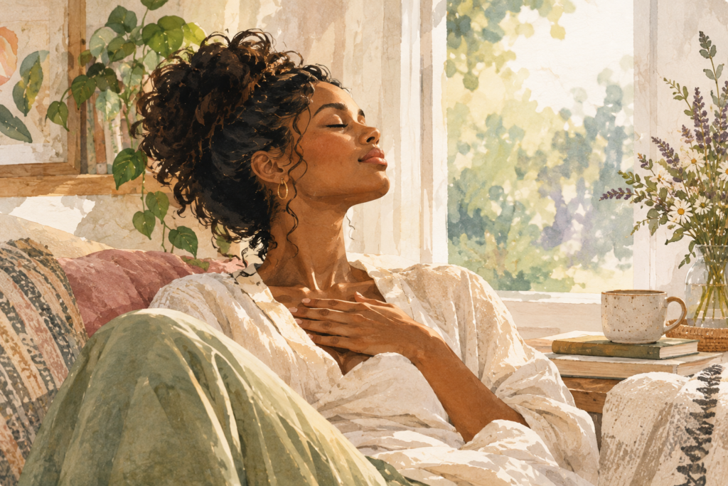 Nervous system dysregulation reset in a calm sunlit room