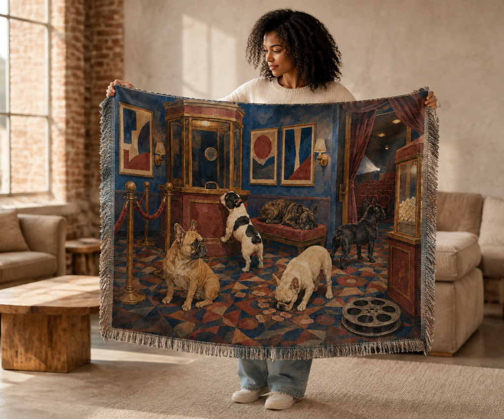 French Bulldog Cinema Woven Blanket