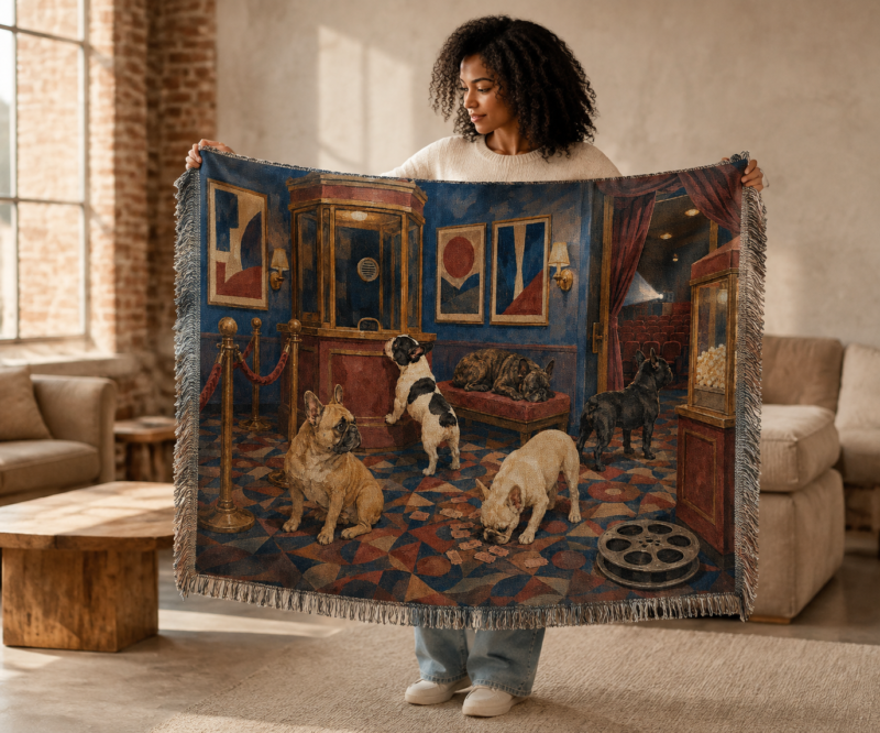 French Bulldog Cinema Woven Blanket