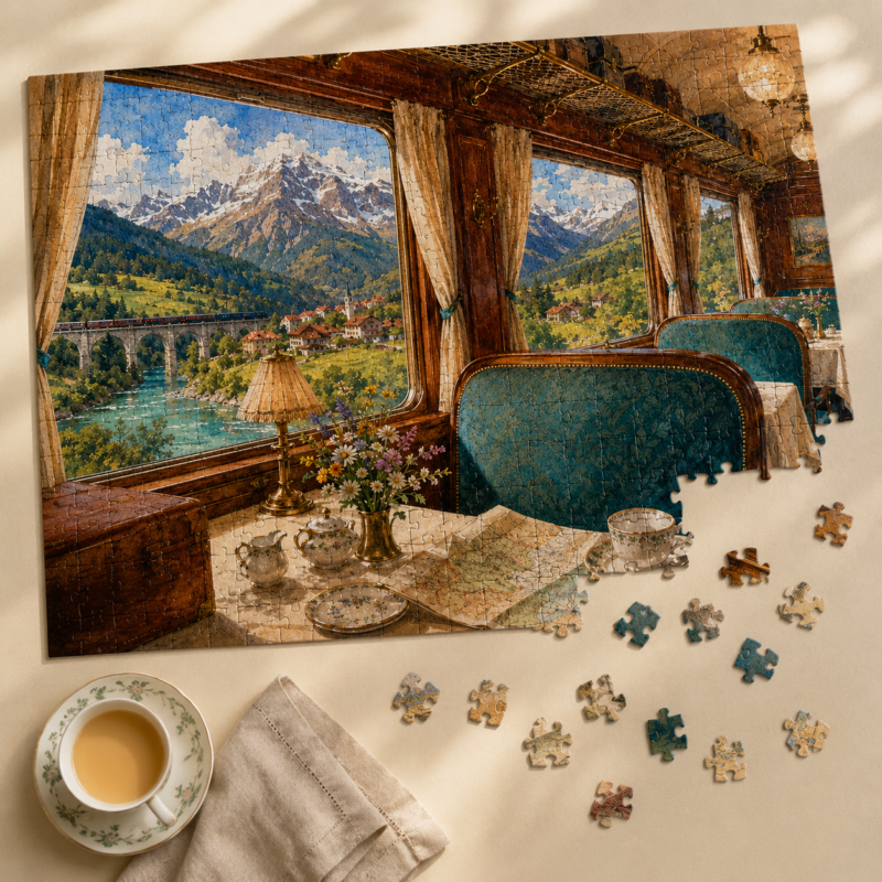 Vintage Alpine Train Puzzle