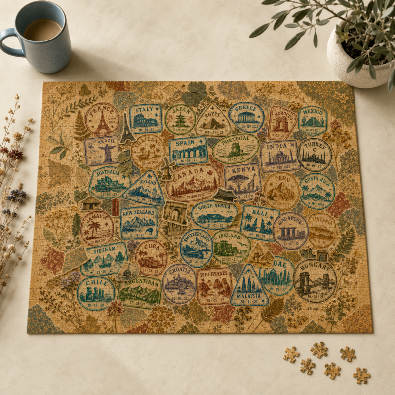Vintage Passport Stamp Puzzle