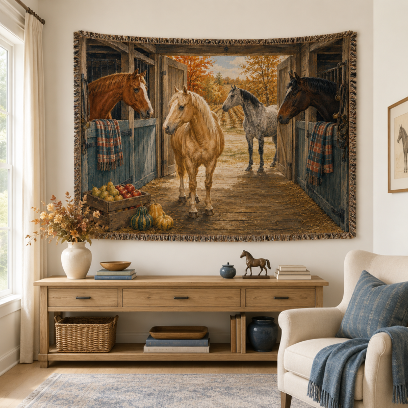 Autumn Horse Woven Blanket