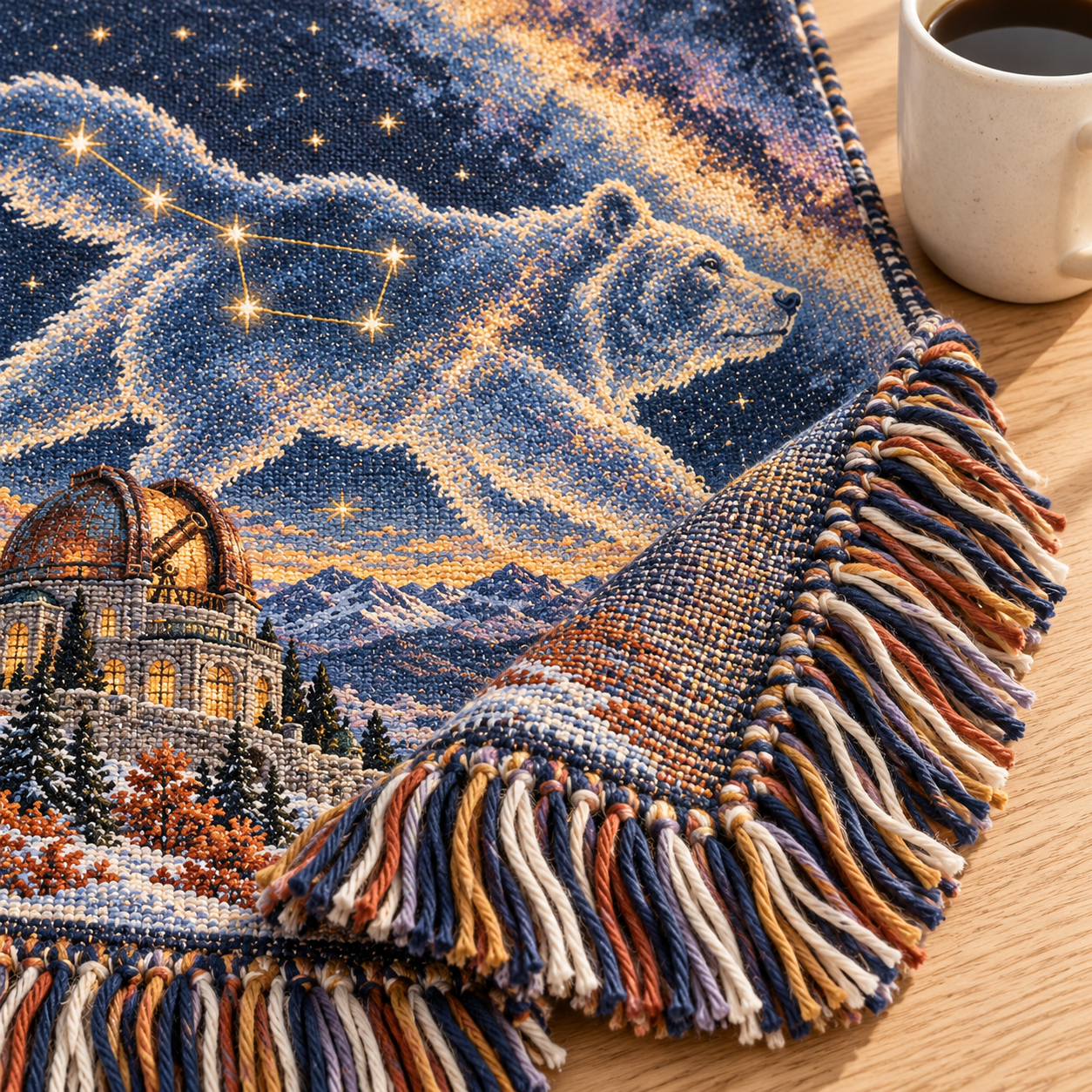 Celestial Woven Cotton Blanket, Big Dipper Bear Observatory Tapestry Throw - Image 3