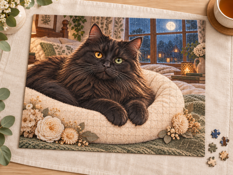Rainy Night Black Cat Puzzle
