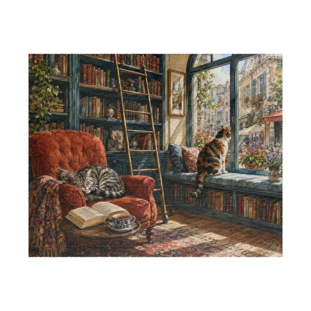 Cozy Bookshop Cat Puzzle