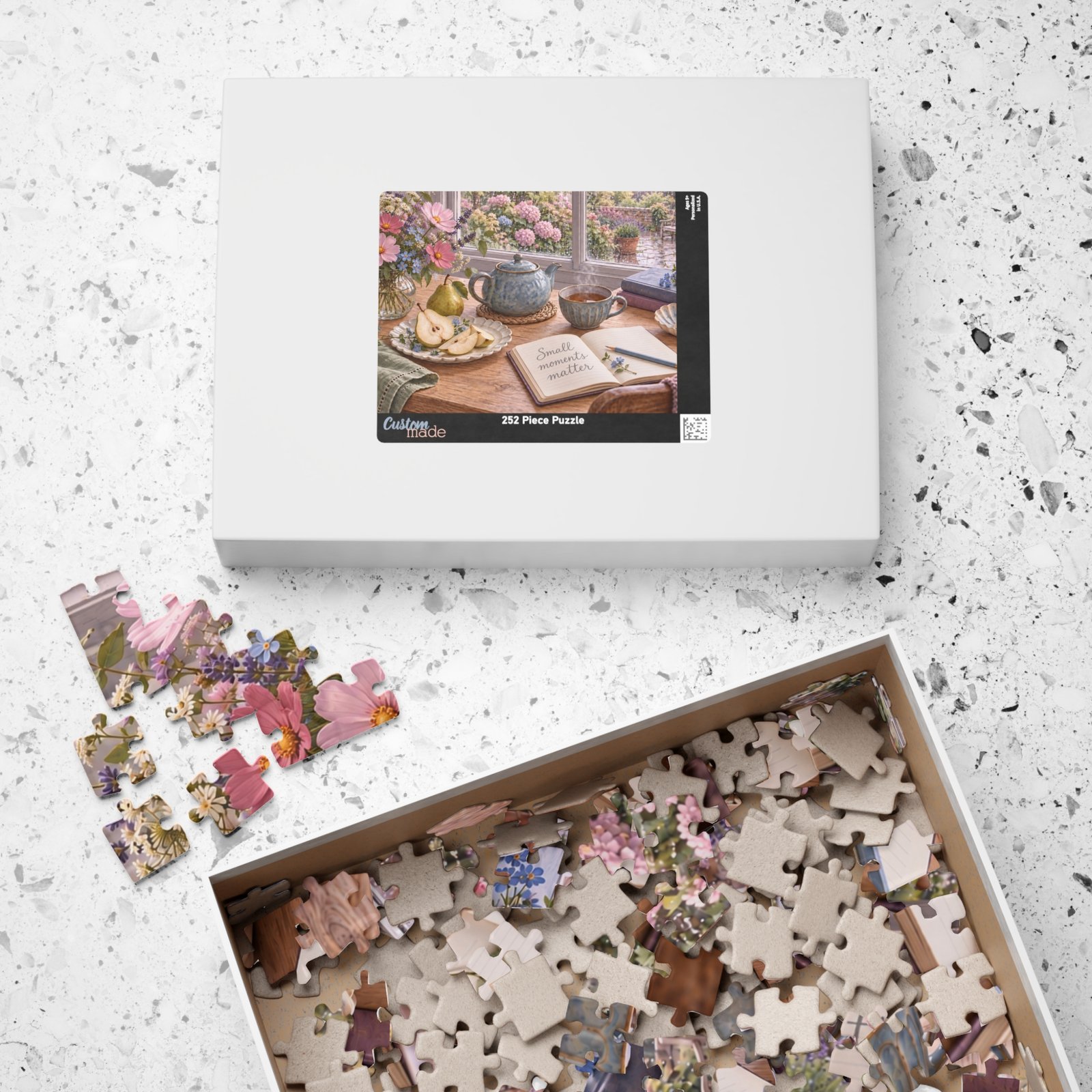 Cottagecore tea garden jigsaw puzzle with flowers and cozy window scene gift for tea lovers - Image 8