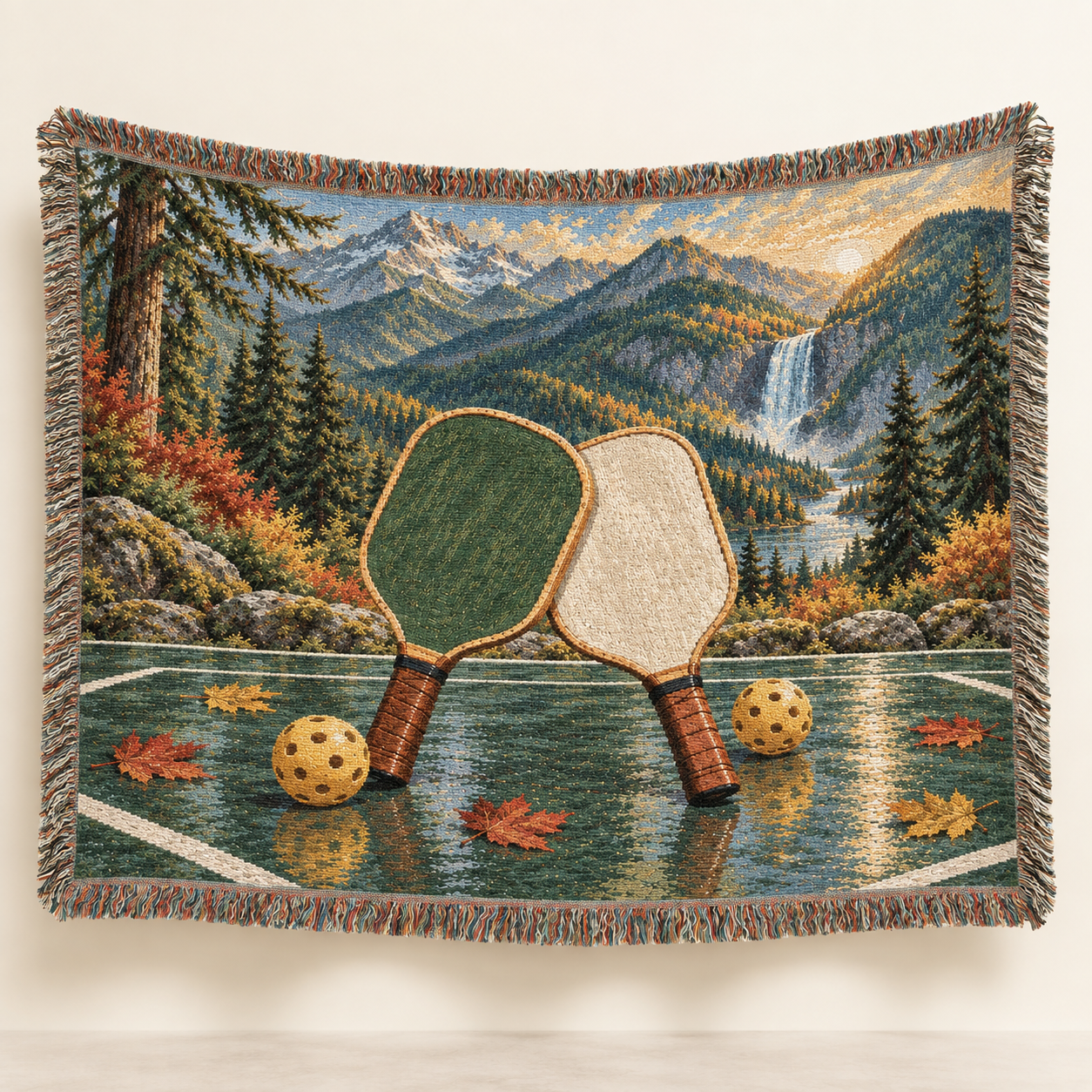 Pickleball Woven Blanket, 100% Cotton Sports Throw, Mountain Lake Tapestry, Pickleball Player Gift, Rustic Cabin Decor - Image 7