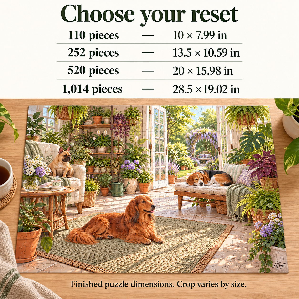 Greenhouse nap club dog jigsaw puzzle cozy garden room gift for dog and plant lovers - Image 3