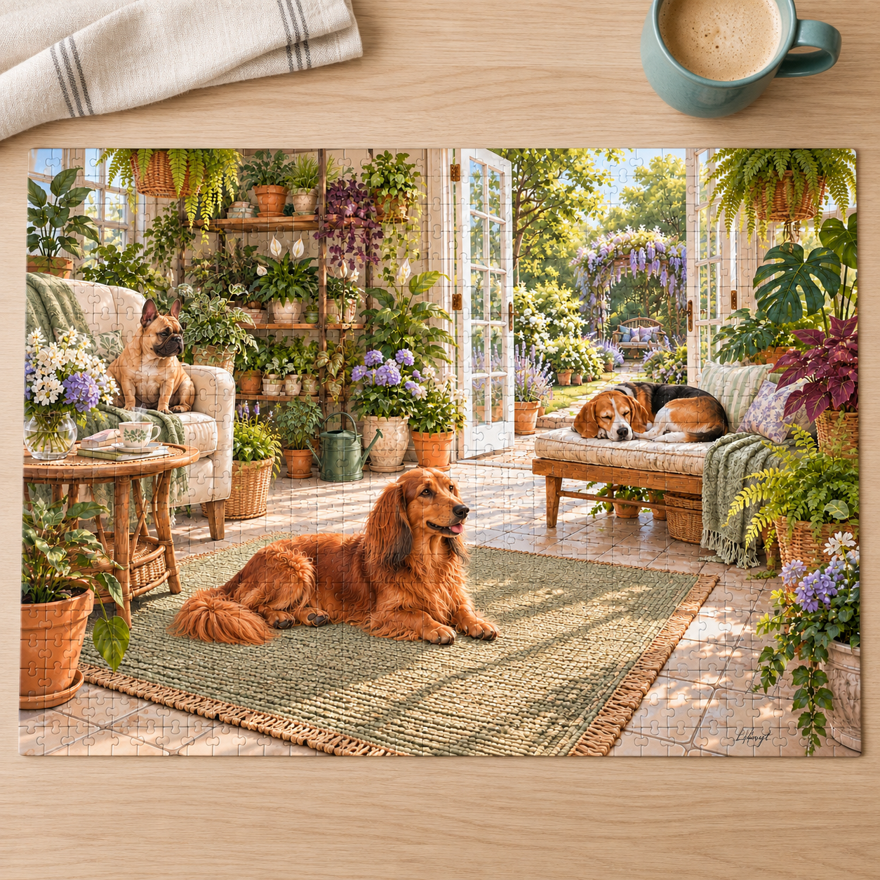 Greenhouse nap club dog jigsaw puzzle cozy garden room gift for dog and plant lovers - Image 7