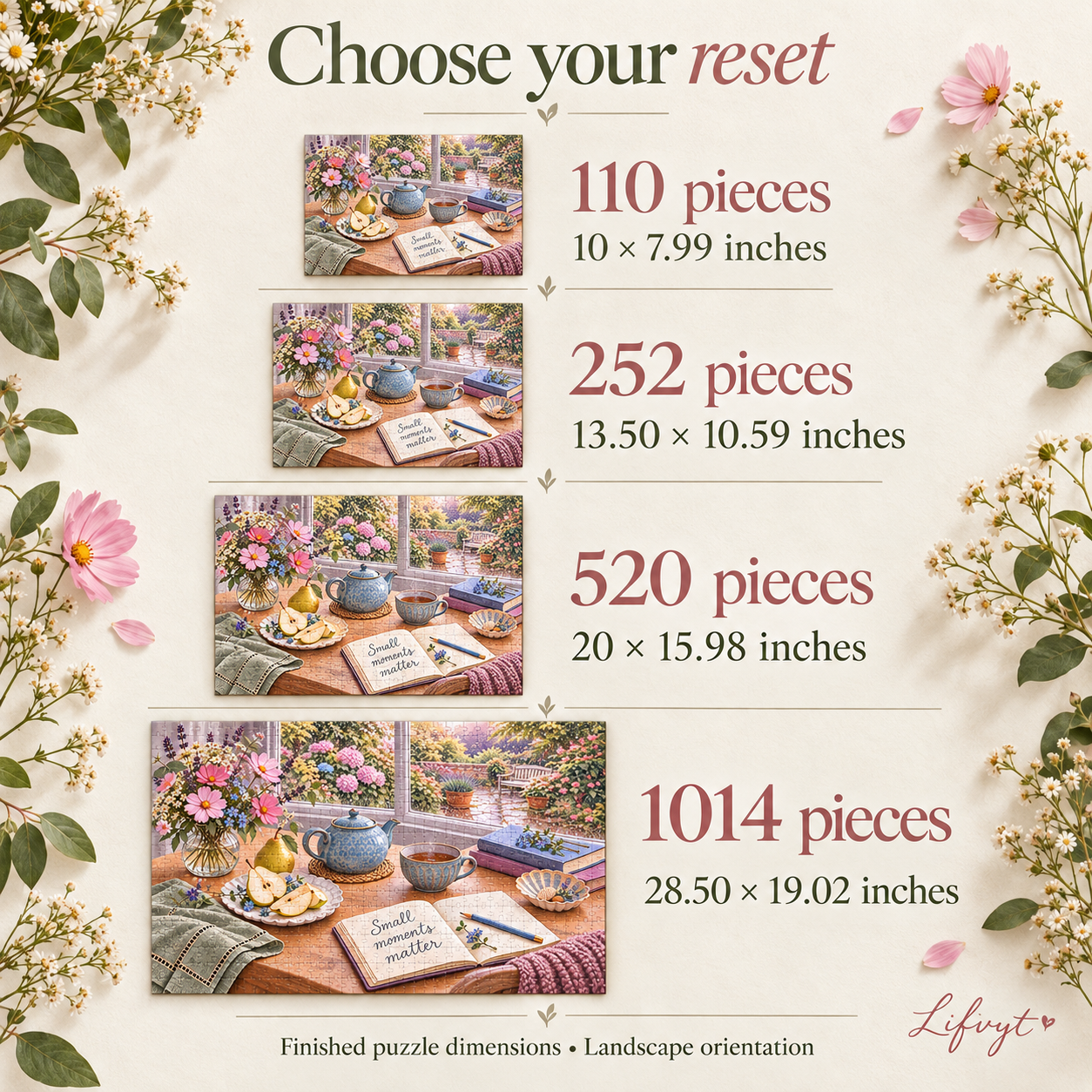 Cottagecore tea garden jigsaw puzzle with flowers and cozy window scene gift for tea lovers - Image 7