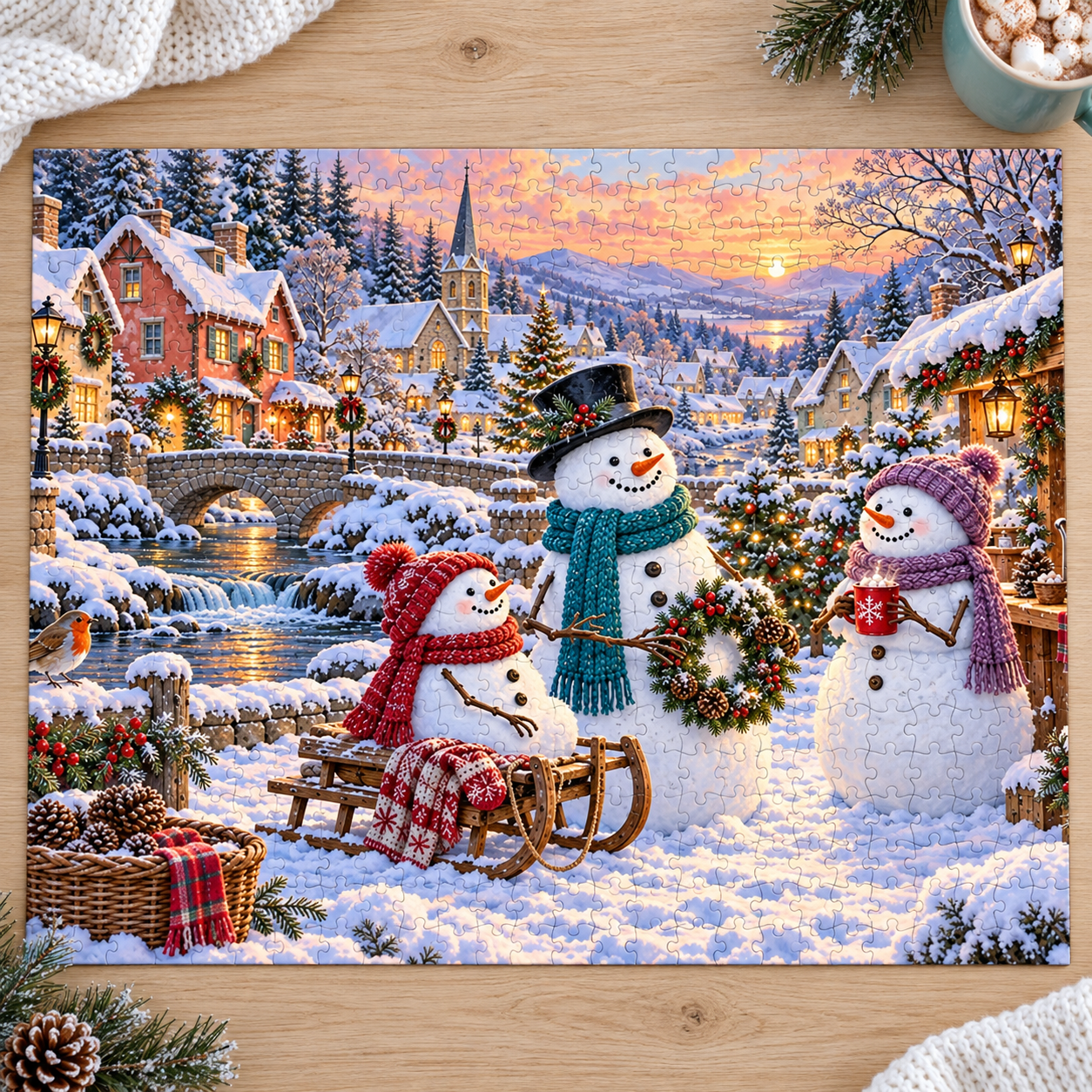 Snowman Family Winter Scene Puzzle 520-Piece | Christmas Jigsaw - Image 7