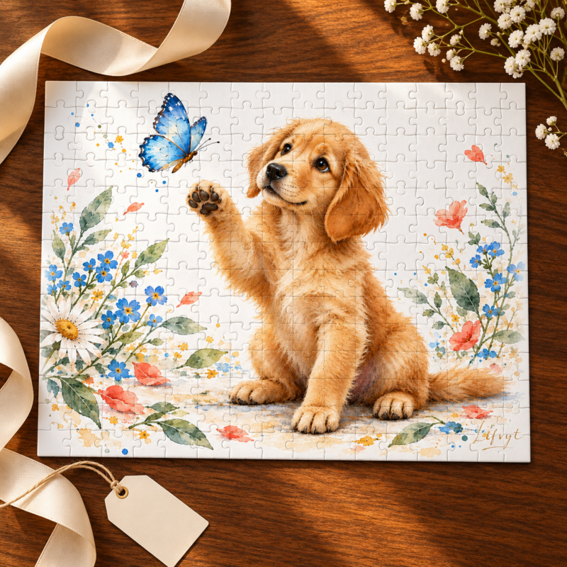 The Butterfly Hello golden retriever puzzle puppy and butterfly jigsaw gift for dog lovers 110 252 520 1014 pieces