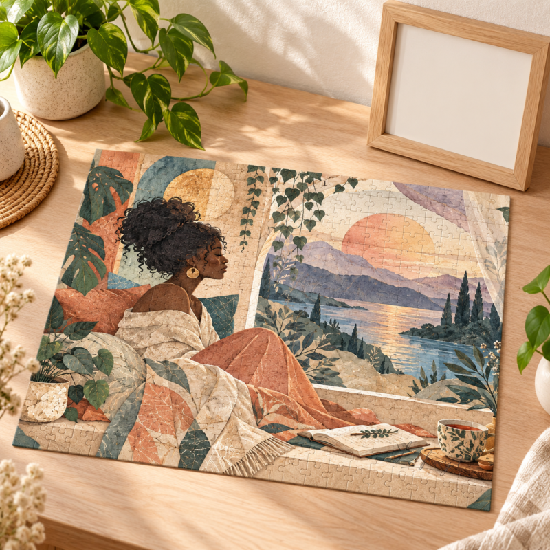 Stillness Within mindful jigsaw puzzle for adults relaxing woman art