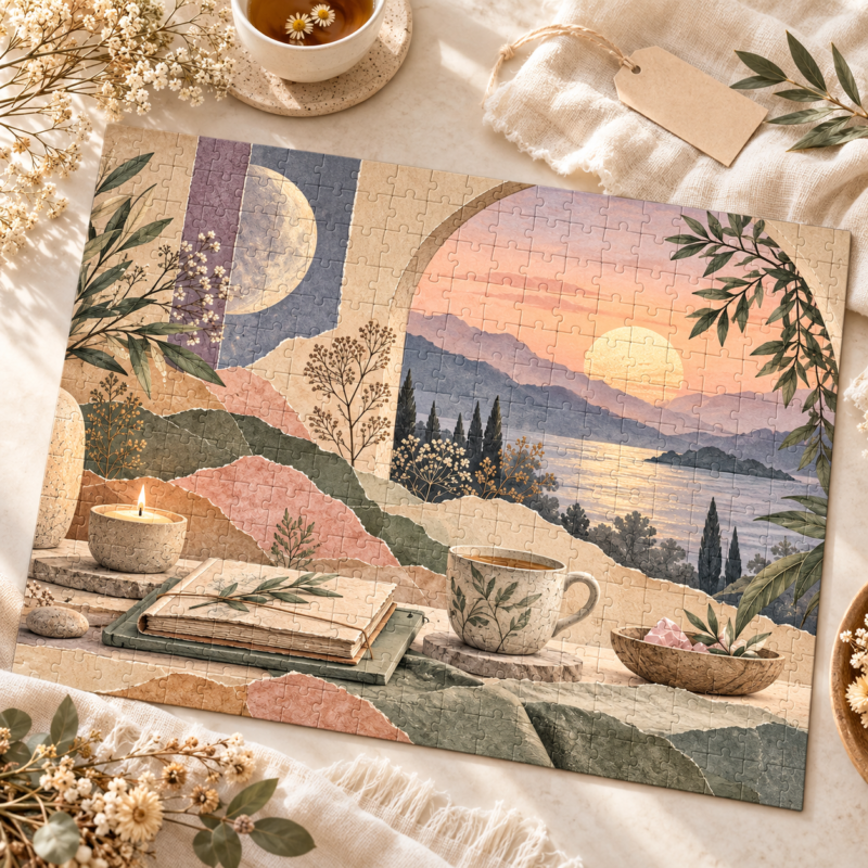Botanical Reset nature jigsaw puzzle for adults cozy mindful art