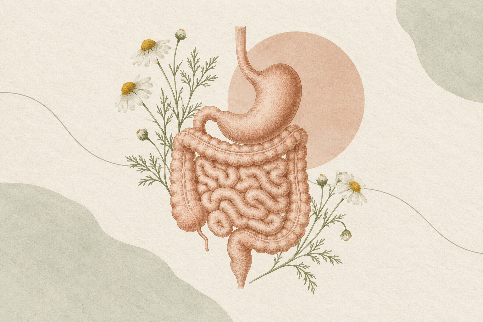 Gentle botanical digestive illustration for the Lifvyt Anatomy of a Calm Gut series